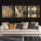 TPFLiving Leinwandbild Kunstdruck - Nordic Art Abstrakte Quatrate in Gold und Schwarz - OHNE Rahmen - Bilder Wohnzimmer - Modell TPFL-LW-66-MA